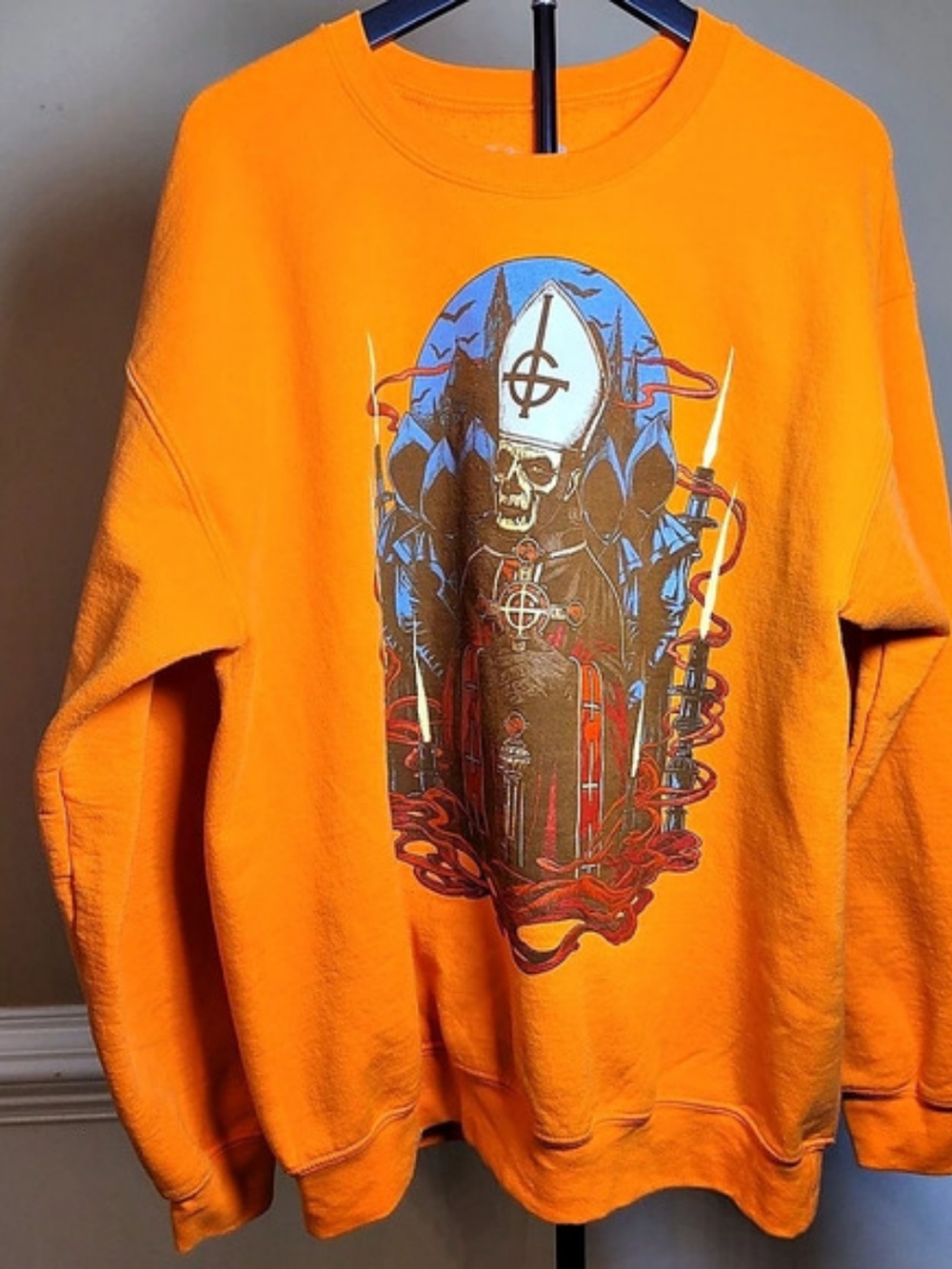 Official Ghost Band Papa I Emeritus Orange Crewneck Sweatshirt Large